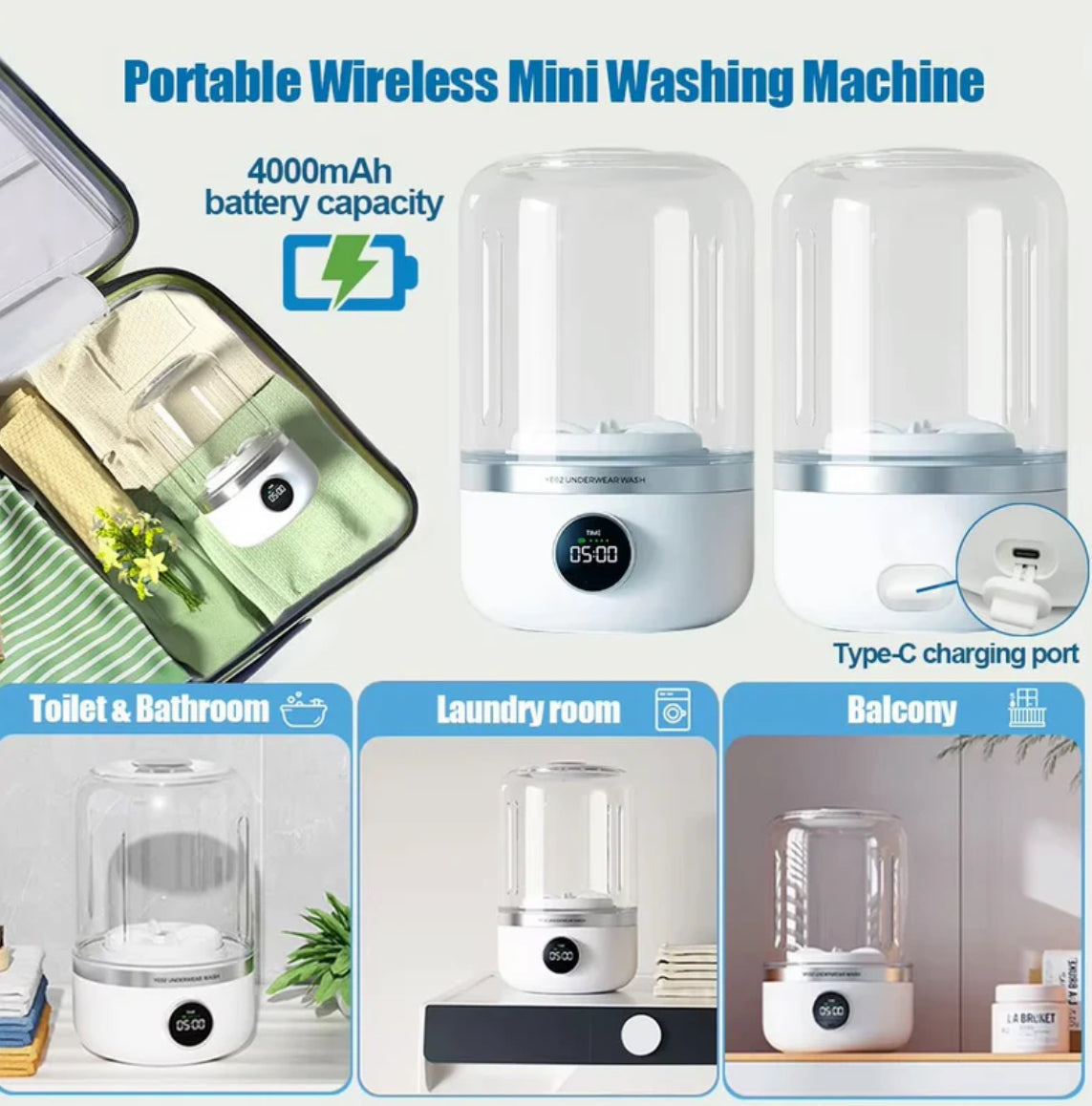 Portable Rechargeable Mini Washing Machine for Underwear